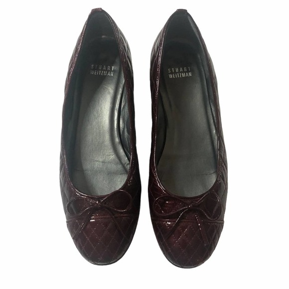 STUART Weitzman Wine Leather Quilted Ballet Flats - Picture 1 of 11
